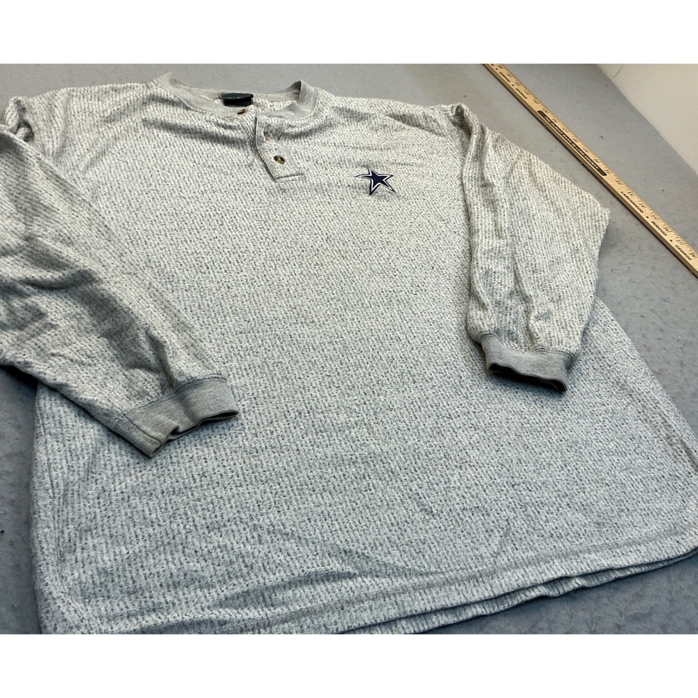 Dallas Cowboys Henley Shirt Gray Waffle Knit Long Sleeve Star Logo L NFL Fan
